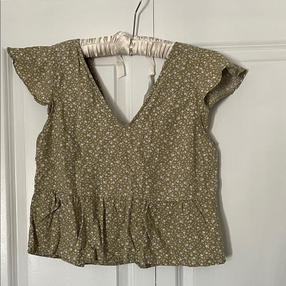 Abercrombie & Fitch Olive Floral Blouse